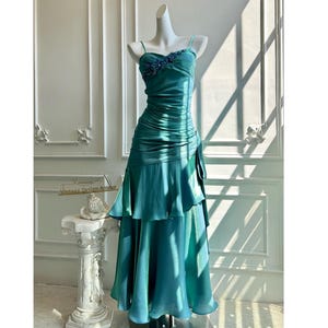 Handmade beading blue mermaid prom dress