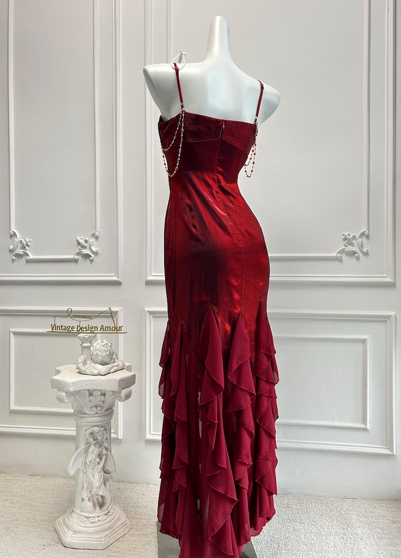 Red Ruffle Prom Dress Burgundy Red Ruffles Prom Dress - Etsy