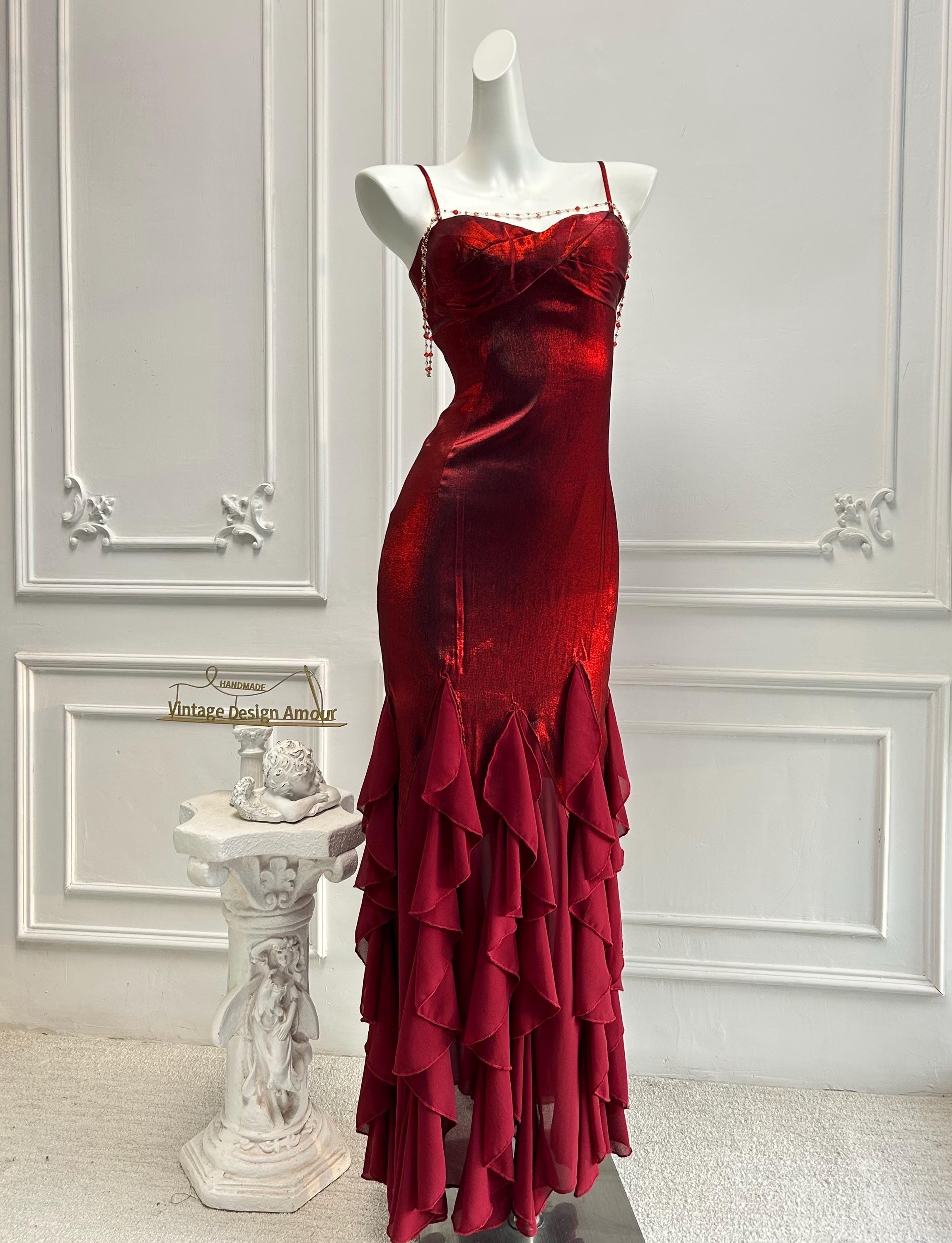 Red Ruffle Prom Dress Burgundy Red Ruffles Prom Dress - Etsy