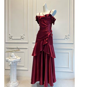 Dark Red Flowy Prom Dress - Etsy