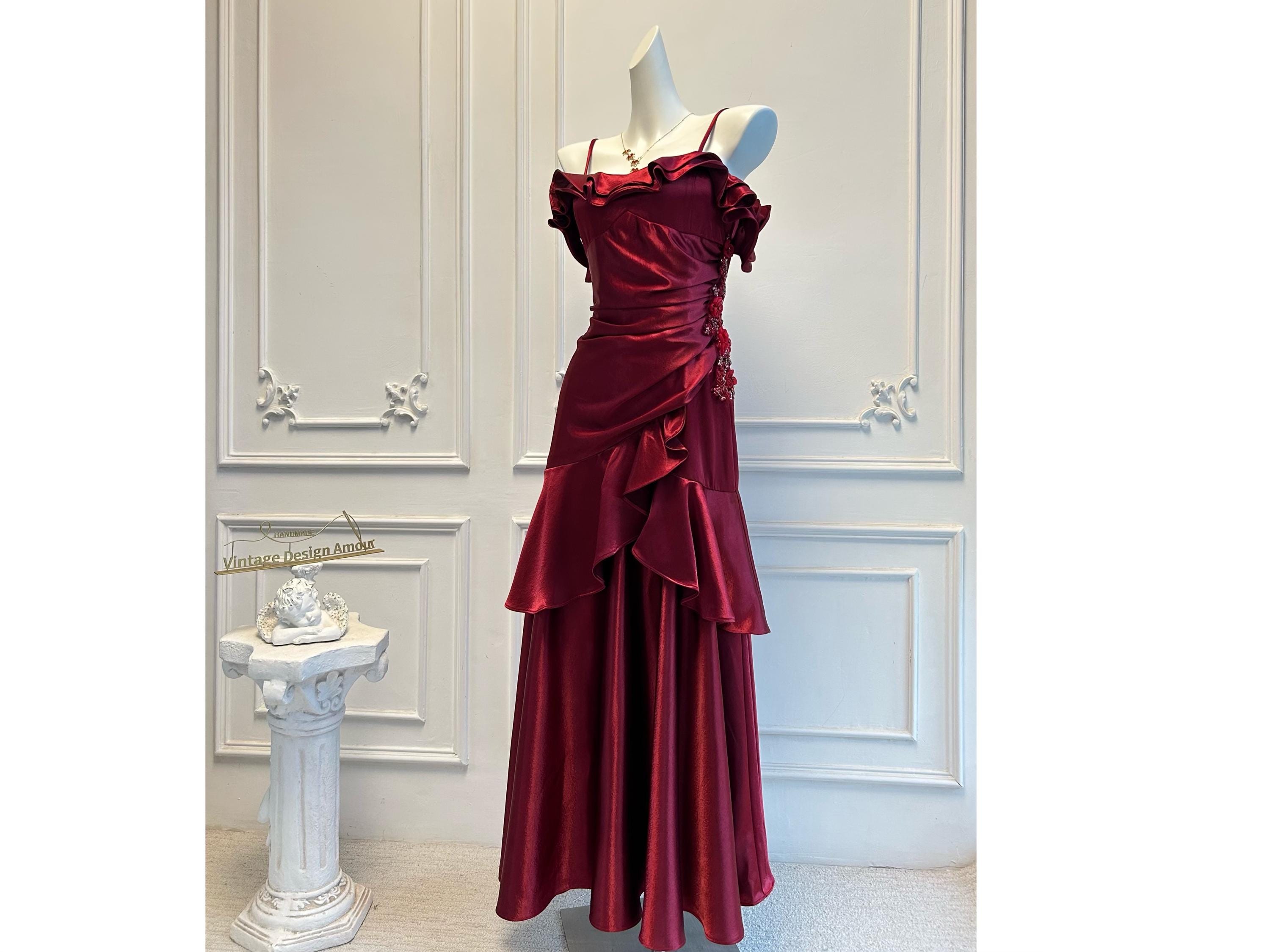 chinese dress ladies Wine Red Mermaid Off Shoulder Halter Neckline Party Dress, Wine Red Ev –  Cutedressy main image 0