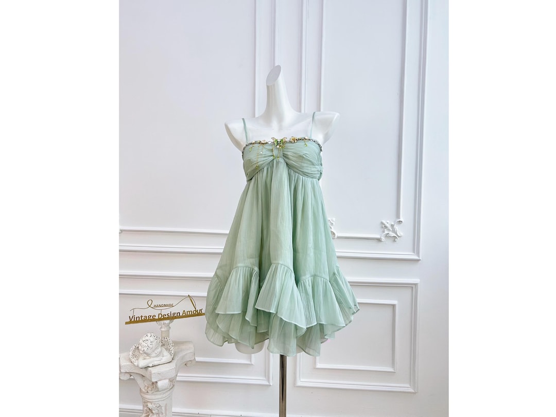 Backless Sage Green Ruffles Vocation Mini Dress - Etsy Canada