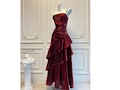 Handmade beading Burgundy red prom dress