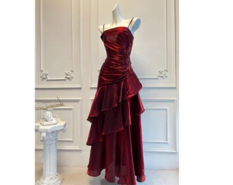 Handmade beading Burgundy red prom dress