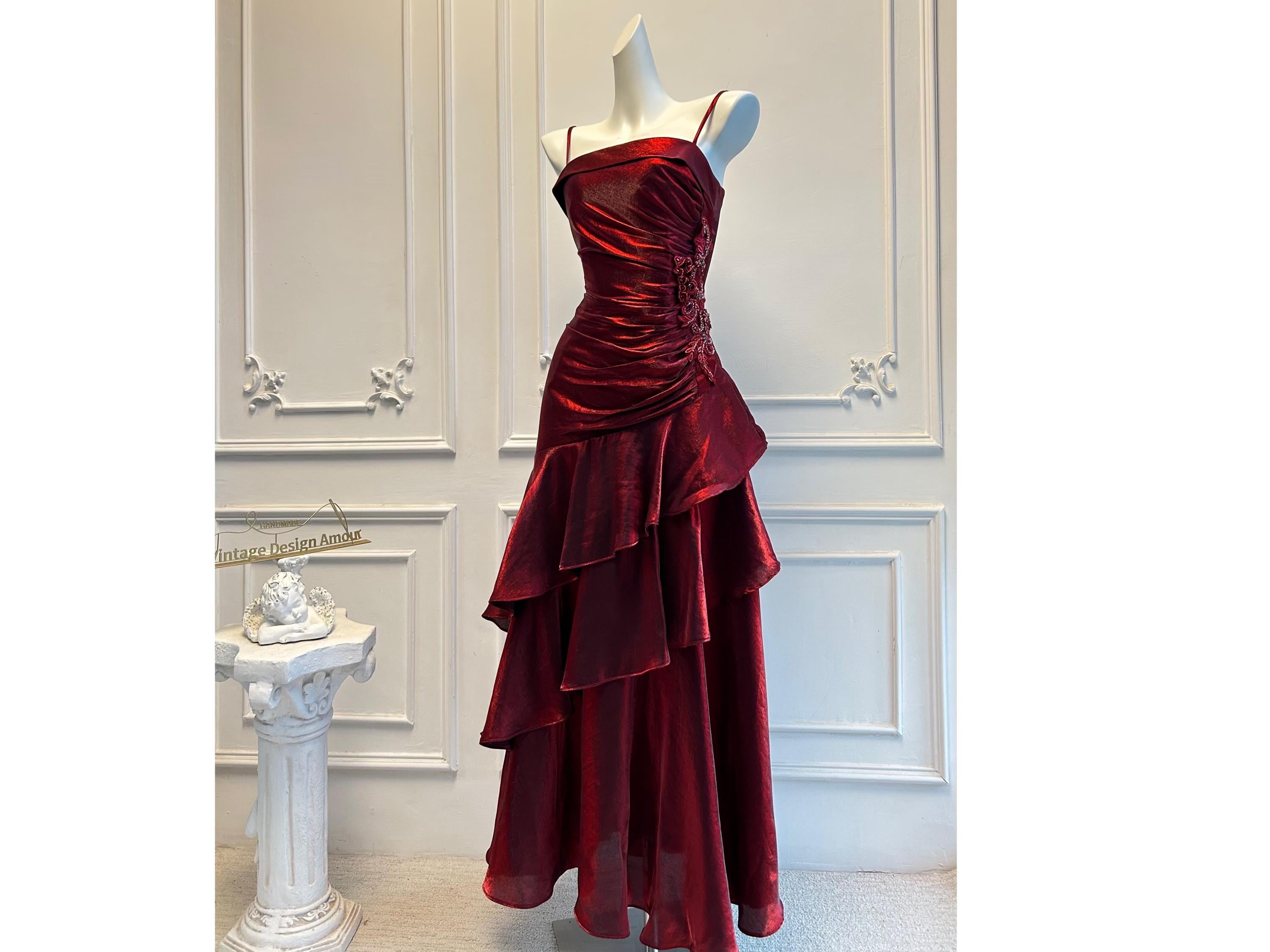 open lace back dress Broad Strap Floral Appliqued Long Prom Dresses Cheap Vintage Prom Dress  ARD2079 main image 1