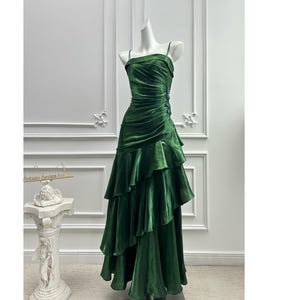 vintage green prom dresses Green Tulle Beads Long Prom Dress, Beautiful Off the Shoulder Party Dress US 4 / Green main image 0
