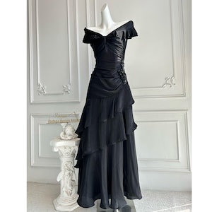 Off shoulder black handmade beadings dress
