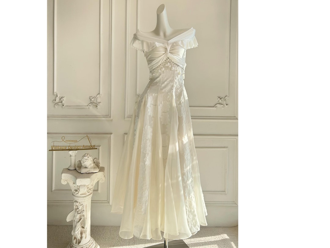 One Shoulder Wedding Dress Jacquard Bridal Gown - Etsy