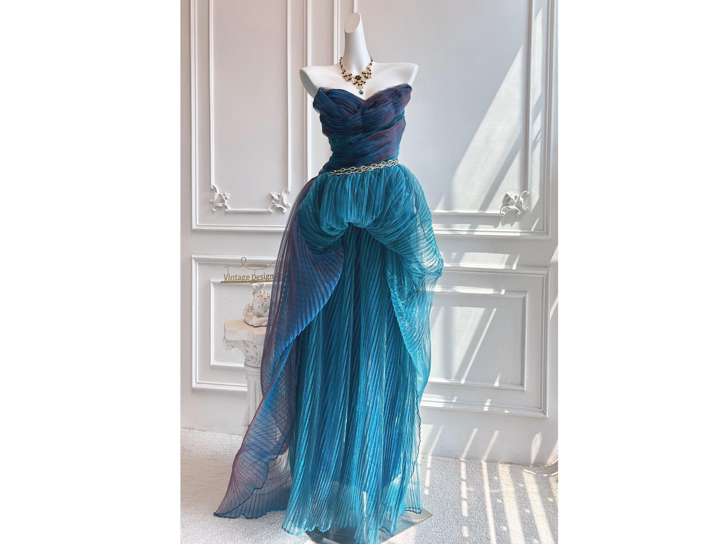 open lace back dress Strapless Sheer Bustier-Inspired Bodice Side Slit Long Prom Dress