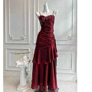Handmade beading dark red mermaid prom dress