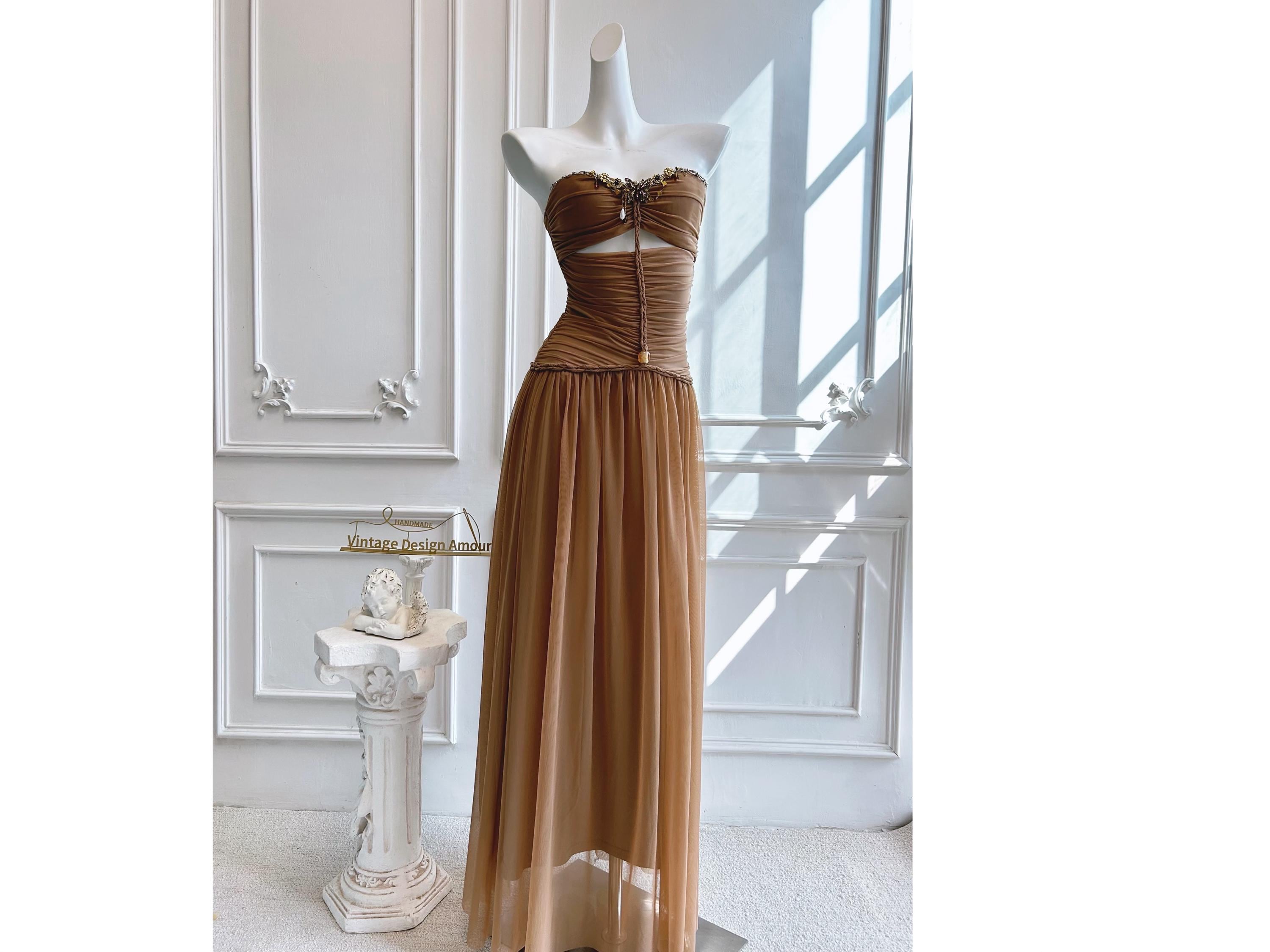 Basque Waist Brown Dress - Etsy Ireland