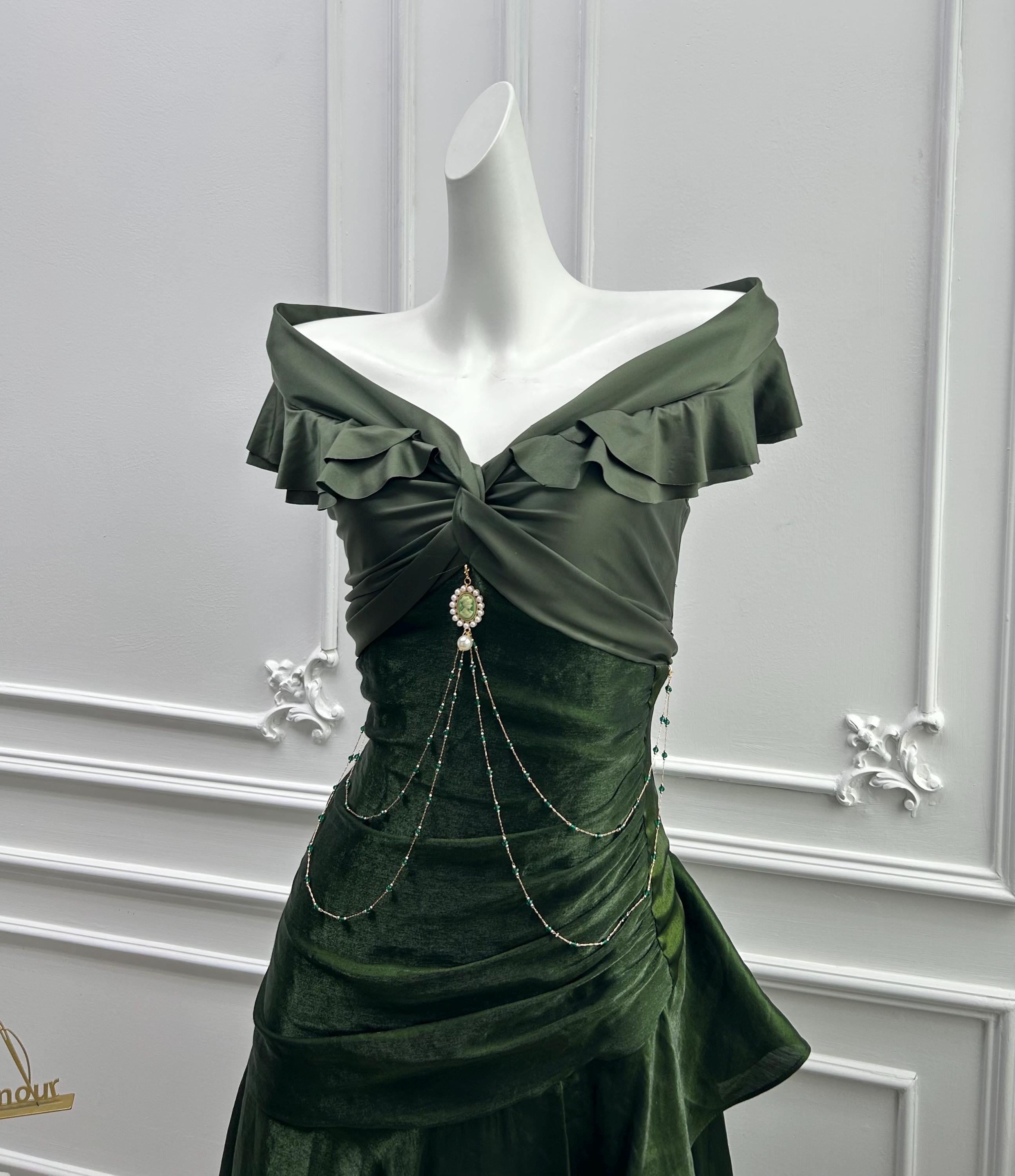 green vintage prom dress Spaghetti Straps 90S Green Prom Dress Vintage Green Prom Gown US14 / Green main image 1