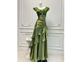 Off shoulder green handmade dress