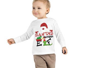 Santa's Cutest Elf Shirt, Christmas Kid Toddler for Boy & Girl, Kid Christmas shirt, Christmas Shirt for Kids, Toddler Long Sleeve Tee Gift