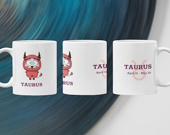 Taurus Cartoon Zodiac Sign, Taurus Coffee Mug, Taurus Cup, Taurus Gifts, Zodiac Gifts, Zodiac Signs Mug, Astrology Gift, Horoscope Mug
