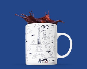 I Love France Ceramic Mug, France Coffee Cup, France Gift, France Mug, France Souvenir, France Lovers Gift, Ceramic Mug 11oz