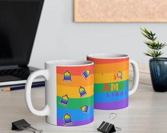 Amor Libre Ceramic Mug 11oz, Equality Mug, LGBTQ Pride Coffee Mug, Pride Coffee Cup, LGBT Pride, Gay Pride Mug, Rainbow Pride Mug