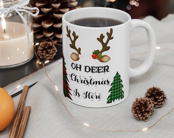 Oh Deer Christmas Ceramic Mug 11oz, Perfect Christmas Gift for Him of Her, Holiday Coffee Mug, Christmas Tea Cup