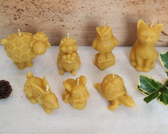 Beeswax candles animals, candles handmade, organic candles, poured candles