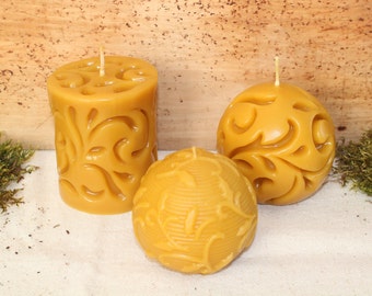 Beeswax candles, cast candles, organic candles, handmade candles, ornamental candles, ball candles