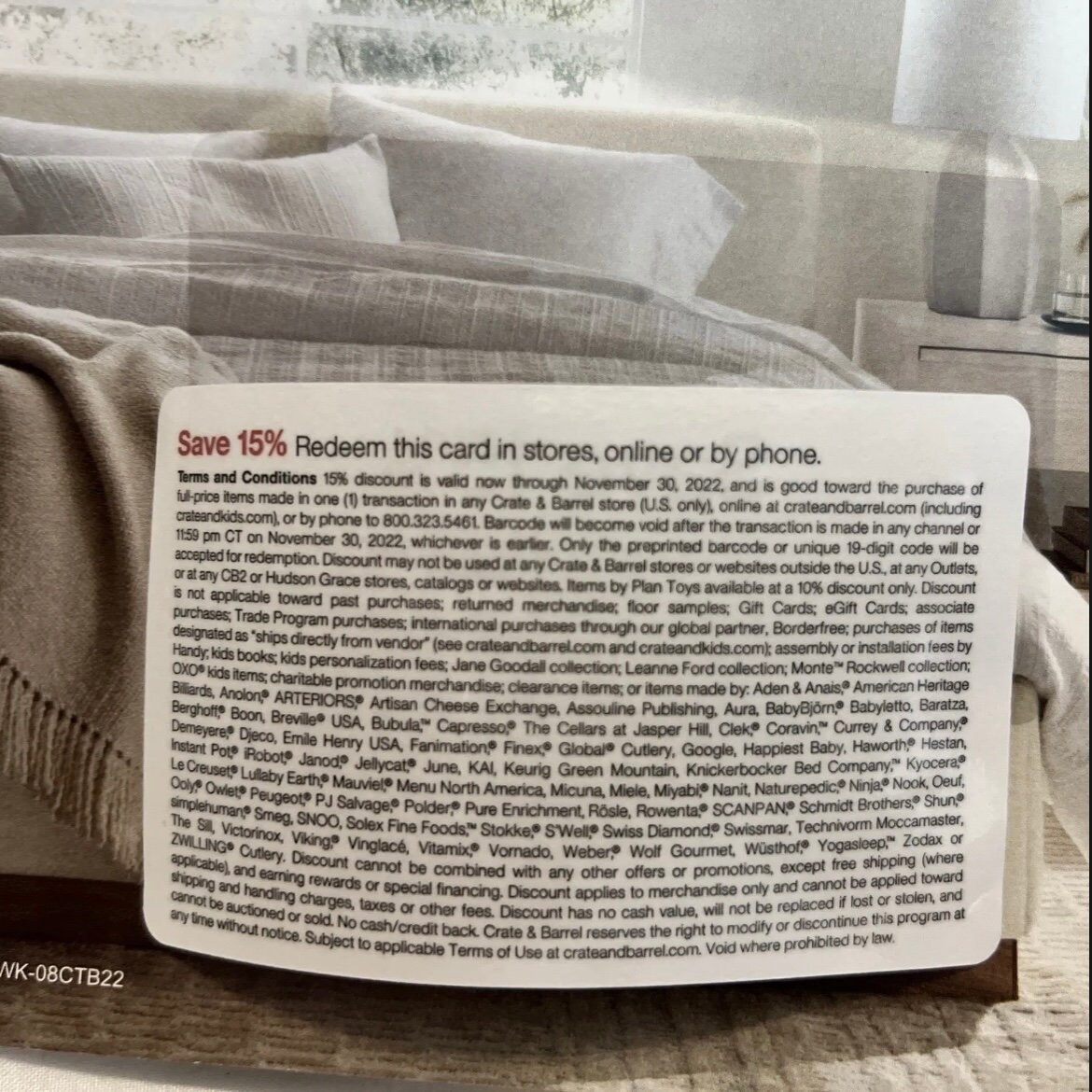 Crate & Barrel 15 OFF Coupon Valid by 11/20/2022 Crate Barrel Etsy