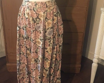 Vintage Chaus Skirt Brown Floral Size 16 Cottagecore Side Button Closure