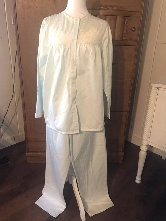 Barbizon Vtg Vintage 2 Piece Pajamas Satin Blue Gr