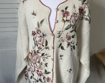 Vintage Heirloom Collectibles Cardigan Pullover Floral Größe L Grannycore Cottage