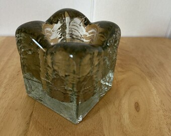 BLENKO Handblown Square Ice Cube Block Glass Candle Holder