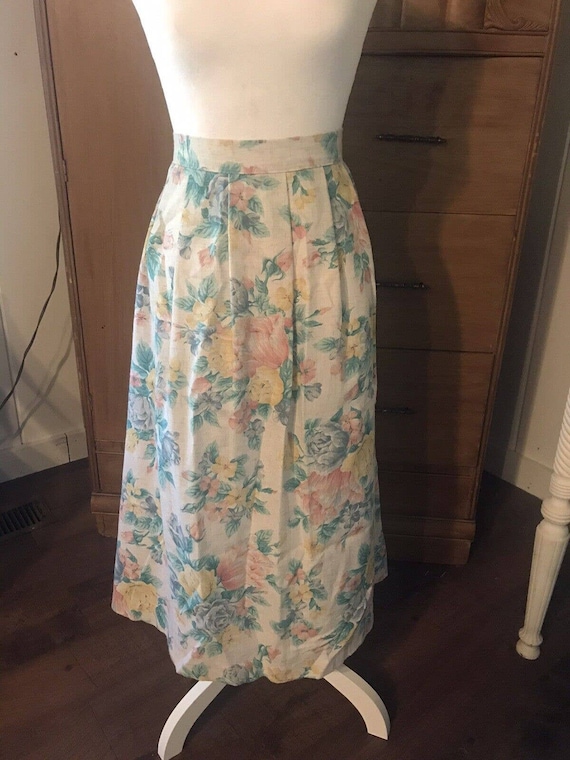 Vintage Vtg Bonworth Floral Skirt Linen Unsized Co