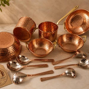 DH Crafts Handmade Hammered Pure Copper Cookware Set, Ayurvedic Kitchen Utensils