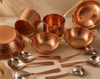 Handgemachte Gehämmerte Reine Kupfer Kochgeschirr Set, Ayurvedische Küchen Utensilien, DH Crafts, Luxus Geschenk