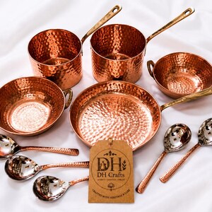 Handmade Hammered Copper Cookware Set, Ayurvedic copper utensils, Artisan Kitchenware, kitchen decor, DH Crafts
