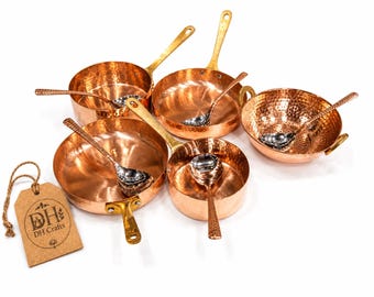 Kochgeschirr-Set aus reinem Kupfer, ayurvedische Kochutensilien, luxuriöses Küchengeschirr, Bratpfanne, DH Crafts