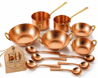 Handmade Hammered Pure Copper Cookware Set, Ayurvedic Kitchen Utensils, DH Crafts