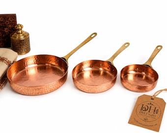 Hammered Pure Copper Frying Pan Set | Handmade Ayurvedic skillet Cookware | Artisan Kitchen Pans