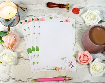 A5 personalised floral lined writing paper