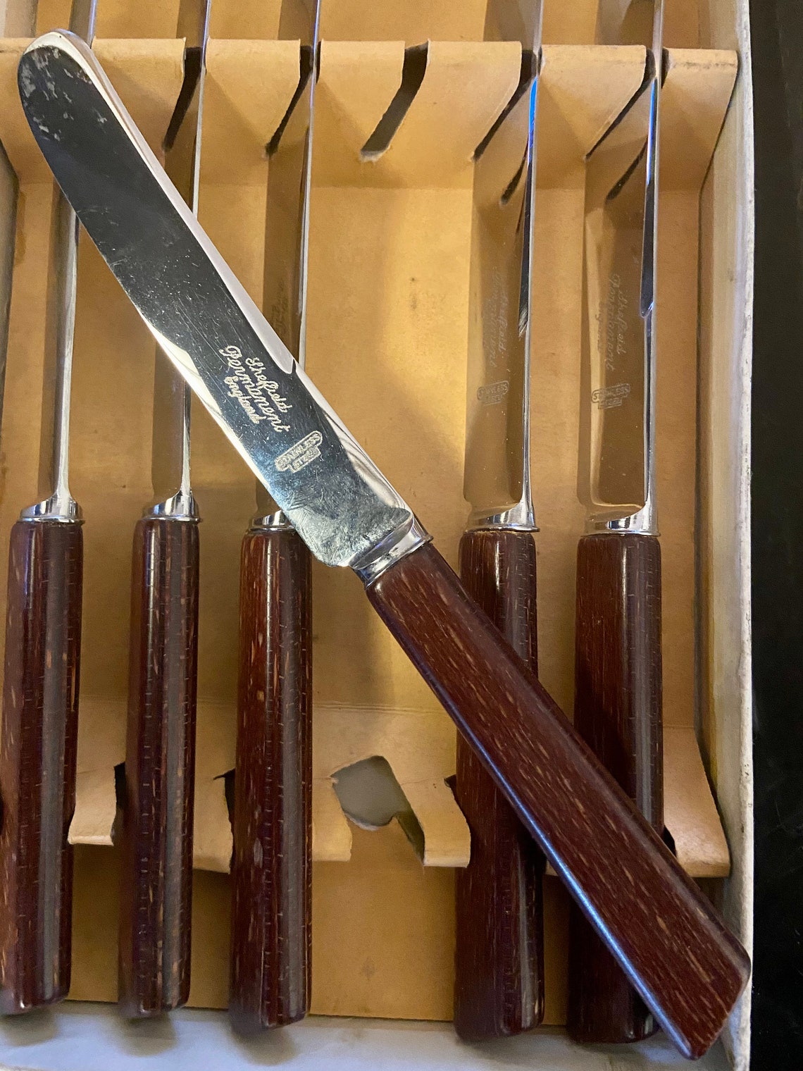 Box Six Sheffield Stainless Steel Tea knives with wooden Etsy