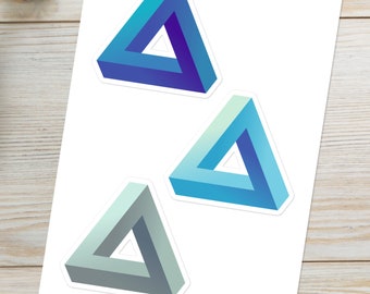 Penrose triangle geometric vinyl sticker sheet set of 3 - blue
