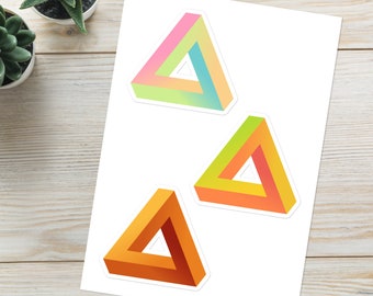 Penrose triangle geometric vinyl sticker sheet set of 3 - orange