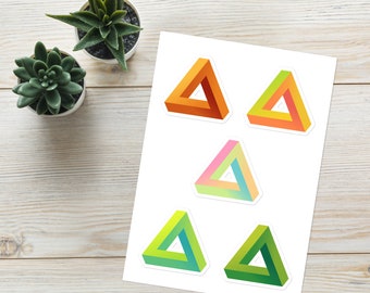Penrose triangle sticker geometric vinyl sticker sheet infinite triangle decal - set of 5