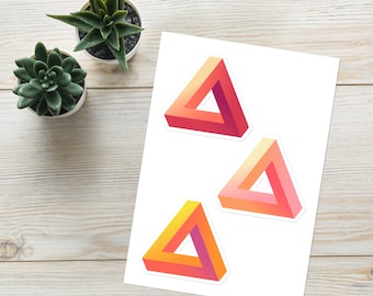 Penrose triangle geometric vinyl Sticker sheet set of 3 - red/pink