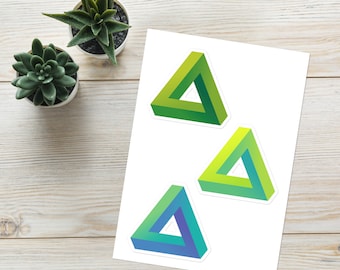 Penrose triangle geometric vinyl sticker sheet set of 3 - green