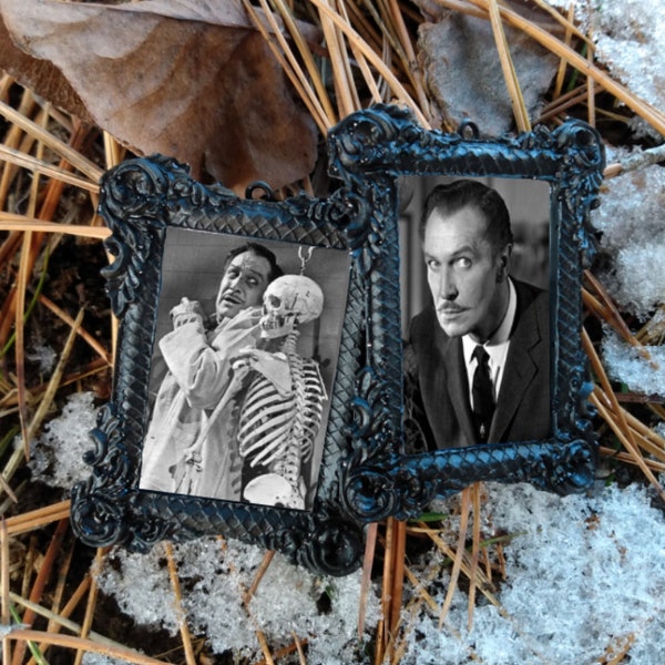 Spooky Tribute: Vincent Price Horror Movie-Inspired Black and White Ornament