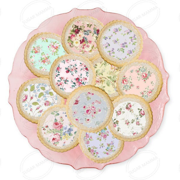 Shabby Chic Cookie Toppers, Floral Bridal Cupcake, Birthday Cookie Toppers, Baby Shower Cookie Toppers, Shabby Chic Floral engagement topper