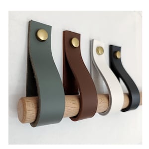 2 correas de cuero para pared, 2 soportes de cuero para barra de cortina, soportes de bucle para colgar en la pared, colgador de correa de cuero, gancho de pared de cuero