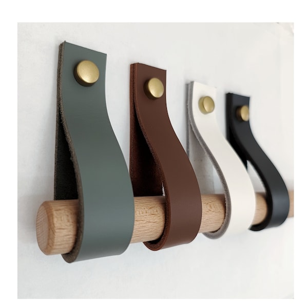 Leather wall strap, 2x Curtain rod holder leather, Wall hanging loop brackets, leather strap hanger, leather wall hook