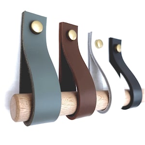 2x Leather Wall Straps, Curtain Rod Holders, Macrame Hangers for Boho Decor, Oar or Fishing Rod Holders