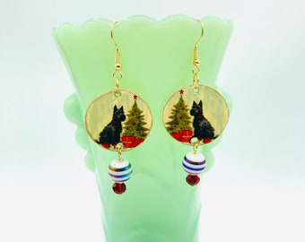 Unique Vintage Scottie Dog Christmas Dangle Earrings, Lightweight Plastic, Nickel-Free for All-Day Comfort