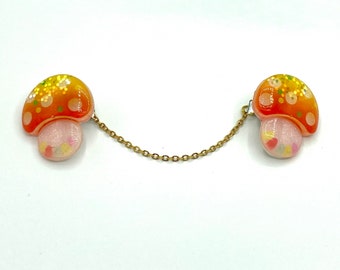 Mushroom Sweater Clips, Retro Kitsch Sweater Guard, Fungi Collar Clips